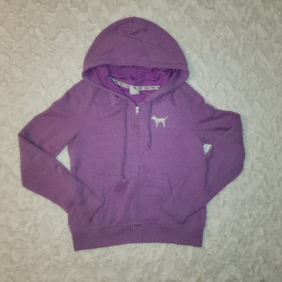 Women's Victoria's Secret VS PINK Purple Size Large Sweatshirt Zip Up Hoodie - Picture 2 of 3